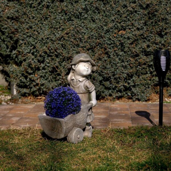 Decoratiune gradina, ceramica, fetita cu roaba in fata, 34x20x47 cm - imagine 6