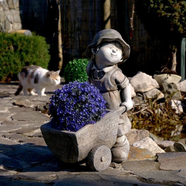 Decoratiune gradina, ceramica, fetita cu roaba in fata, 34x20x47 cm - imagine 5