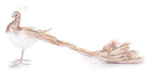 Decoratiune Craciun, paun, auriu si alb, 50x20x23 cm - imagine 5