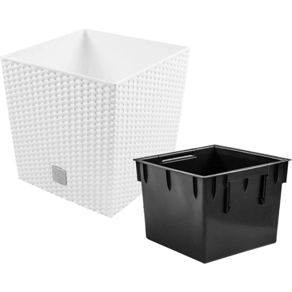 Ghiveci de flori, Prosperplast, Rato Low, patrat, imitatie ratan, alb, 22.3x22.3x22.8 cm - imagine 5