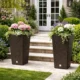 Ghiveci de flori patrat, RATO square, 32.5 x 32.5 cm, H 61 cm, 21/49 L, imitatie ratan, maro, Prosperplast - imagine 4