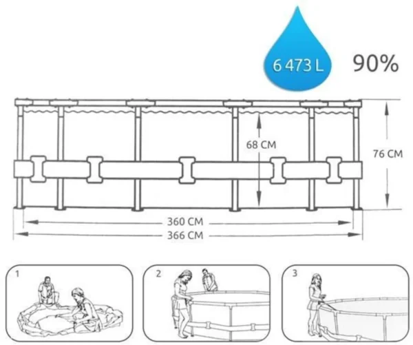 Piscina structura metalica, rotunda, cu filtru, albastru, 366x76 cm, Bestway Steel Pro - imagine 9