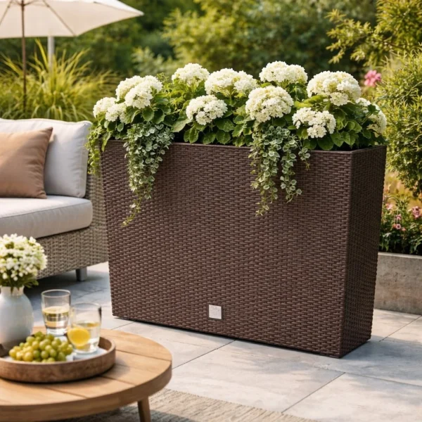 Jardiniera decorativa, imitatie ratan, maro, 58x18x49.8 cm, Rato Case - imagine 4