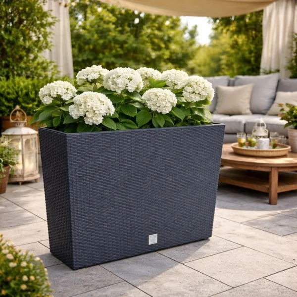 Jardiniera decorativa, imitatie ratan, antracit, 58x18x49.8 cm, Rato Case - imagine 2