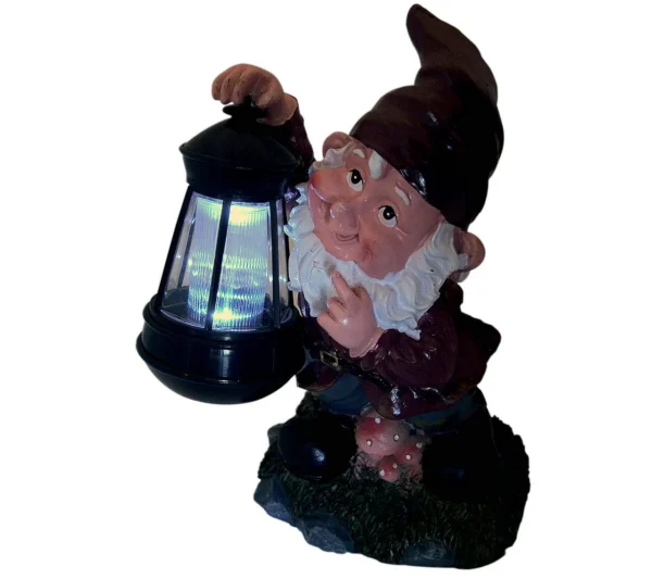 Decoratiune gradina, ceramica/plastic, lampa solara, pitic, 17x16x27 cm - imagine 6