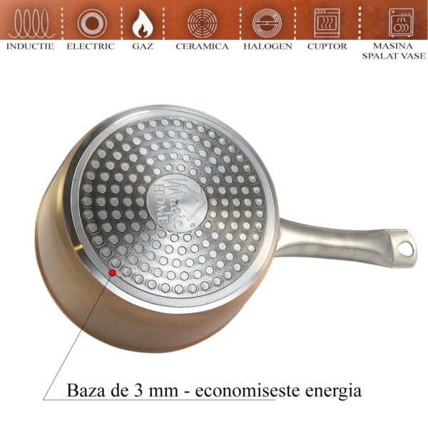 Oala cu capac sticla YENA, maner INOX, 1.2 L, 16 cm, antiaderenta, Copper Line, MAGIC HOME - imagine 3