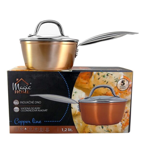 Oala cu capac sticla YENA, maner INOX, 1.2 L, 16 cm, antiaderenta, Copper Line, MAGIC HOME - imagine 4