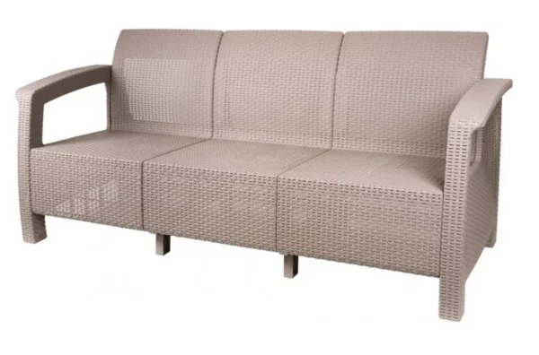 Canapea gradina/terasa, 3 locuri, cappuccino, ratan sintetic, 175x70x80 cm, Aruba - imagine 2