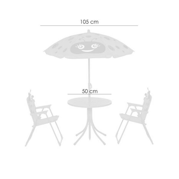 Set mobilier gradina/terasa pentru copii, pliabil, rosu, model buburuza, 1 masa cu umbrela, 2 scaune, Melisenda - imagine 11