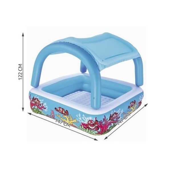 Piscina gonflabila pentru copii, patrata, cu acoperis, model coral, 147x147x122 cm, Bestway - imagine 2