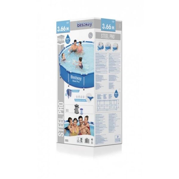 Piscina structura metalica, rotunda, cu filtru, albastru, 366x76 cm, Bestway Steel Pro - imagine 4