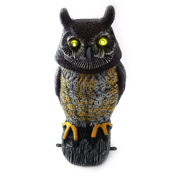 Decoratiune / sperietoare daunatori, solara, Bufnita cap rotativ si ochi luminosi, 43cm - imagine 2