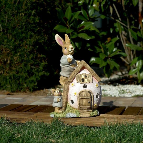 Decoratiune gradina, ceramica, LED, iepure cu casa, 31x22x48 cm - imagine 4