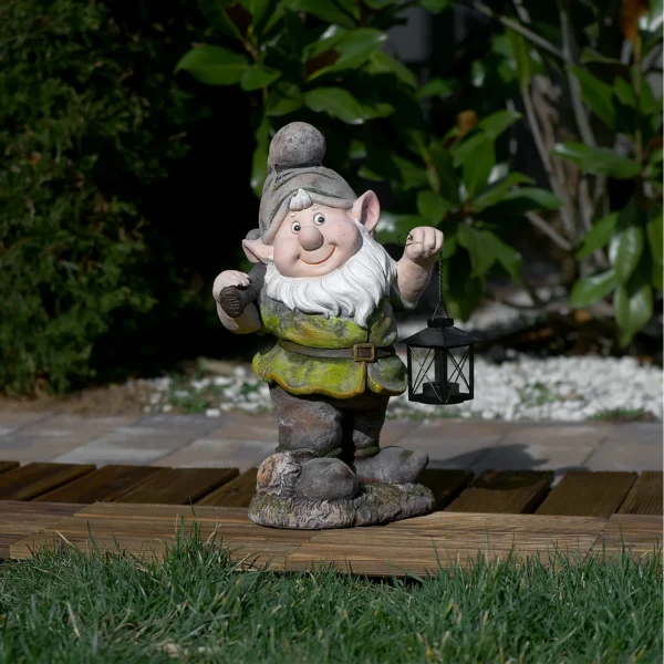Decoratiune gradina, ceramica, pitic cu felinar si harlet, 25x20x45 cm - imagine 7