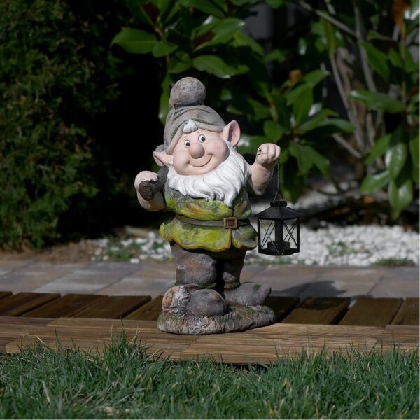Decoratiune gradina, ceramica, pitic cu felinar si harlet, 25x20x45 cm - imagine 4