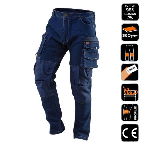 Pantaloni de lucru tip blugi, cu intariri pentru genunchi, model Denim, marimea M/50, NEO - imagine 4