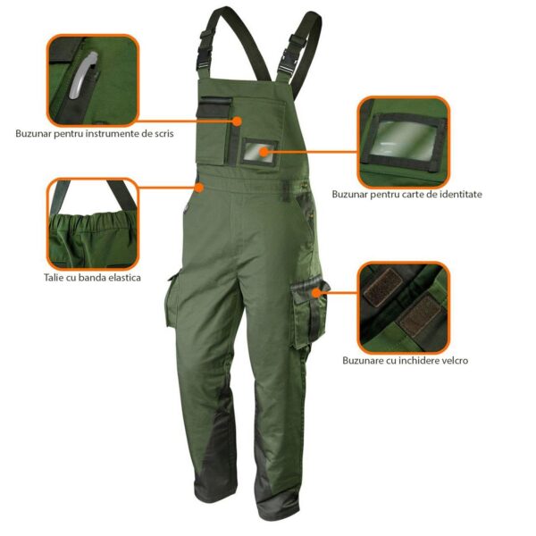 Pantaloni de lucru cu pieptar, salopeta, model Camo, maslin, marimea XL/54, NEO - imagine 8