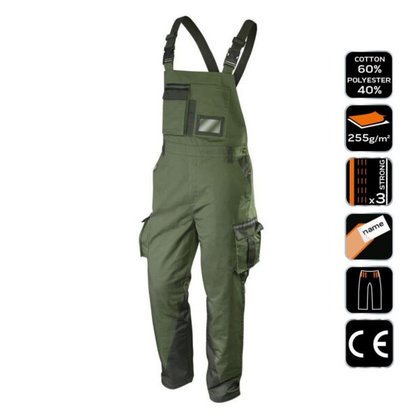 Pantaloni de lucru cu pieptar, salopeta, model Camo, maslin, marimea XL/54, NEO - imagine 9