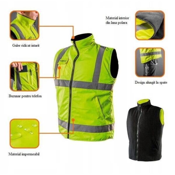 Vesta de lucru cu 2 fete, reflectorizanta, galben, model Visibility, marimea S/48, NEO - imagine 3