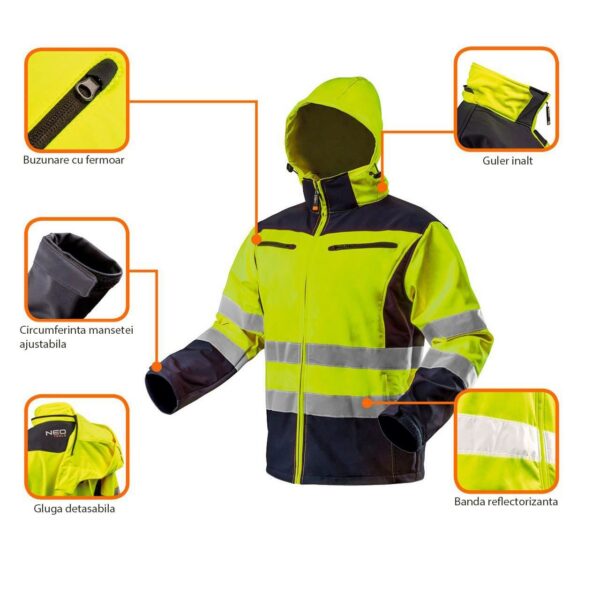 Geaca de lucru, reflectorizanta, galben, impermeabil, model Visibility, marimea XXL/58, NEO - imagine 4