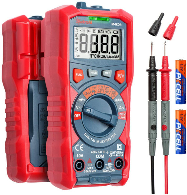 Multimetru digital AstroAI M4KOR, TRMS 4000, Ohmmetru, Voltmetru 1,5V   9V   12V, Masurare fara contact, Lanterna - imagine 1