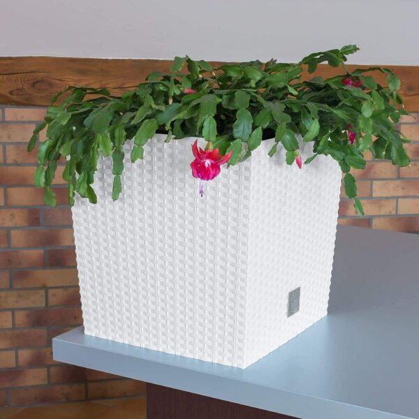 Ghiveci de flori, Prosperplast, Rato Low, patrat, imitatie ratan, alb, 22.3x22.3x22.8 cm - imagine 4