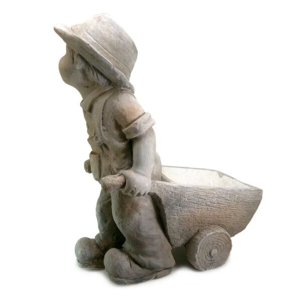 Decoratiune gradina, ceramica, baiat cu roaba in spate, 37x19x47 cm - imagine 2