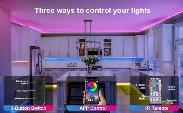 Banda LED Ustellar 20m RGB, Sincronizare Muzica, Bluetooth, Telecomanda - imagine 8
