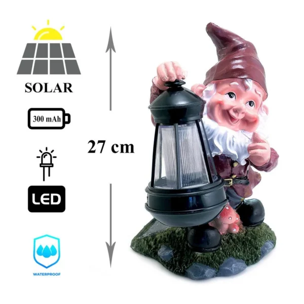 Decoratiune gradina, ceramica/plastic, lampa solara, pitic, 17x16x27 cm - imagine 7