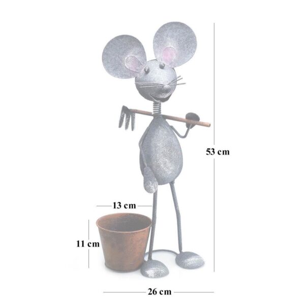 Decoratiune gradina, metalica, soarece cu galeata, 26x18x53 cm - imagine 2