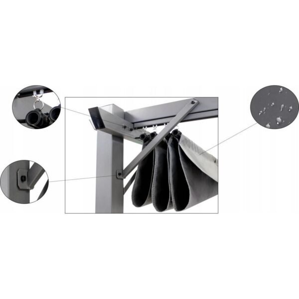 Pergola pentru gradina/terasa, retractabila, cadru metalic, gri, 3x4x2.3 m - imagine 5