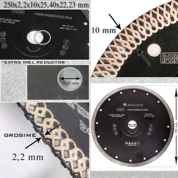 Disc diamantat turbo subtire, placi ceramice, taiere umeda si uscata, 250 mm/25.4 mm, Richmann Exclusive - imagine 5