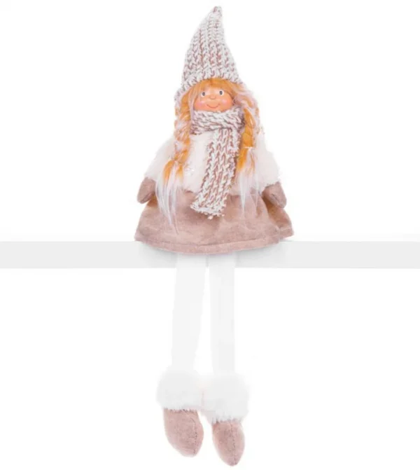 Decoratiune iarna, fata cu caciulita si fular, maro si alb, 17x12x54 cm - imagine 2
