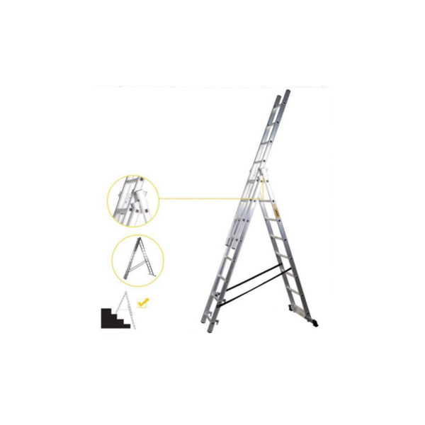 Scara aluminiu, 3 tronsoane, 7 trepte, max 150 kg, 4.23 m, Drabest - imagine 2
