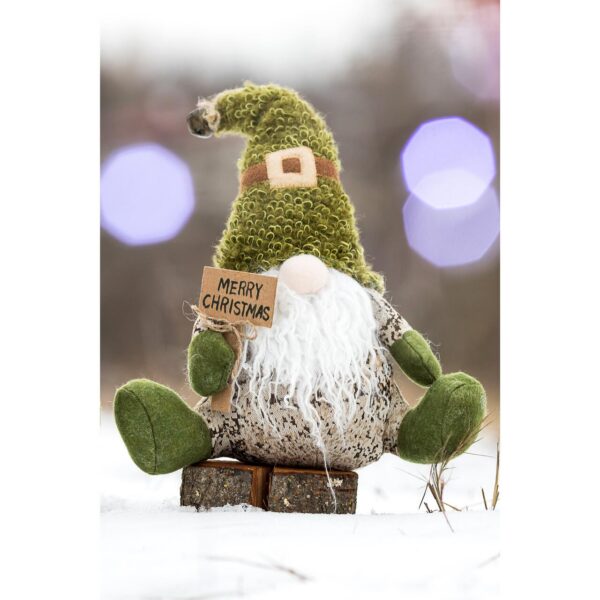 Decoratiune Craciun, pitic cu barba, verde, 38 cm - imagine 2