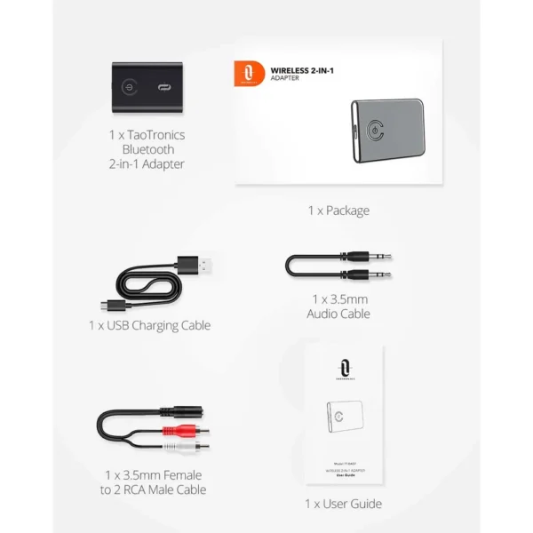 Adaptor Bluetooth Transmitator si Receptor Audio 2 in 1 TaoTronics TT-BA015, Bluetooth 5.0, conectare 2 casti simultan - imagine 6