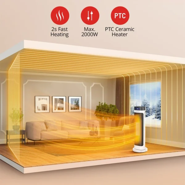 Aeroterma Ceramica TaoTronics TT-HE018, 2000W, 3 moduri incalzire, Telecomanda, Control Touch - imagine 7