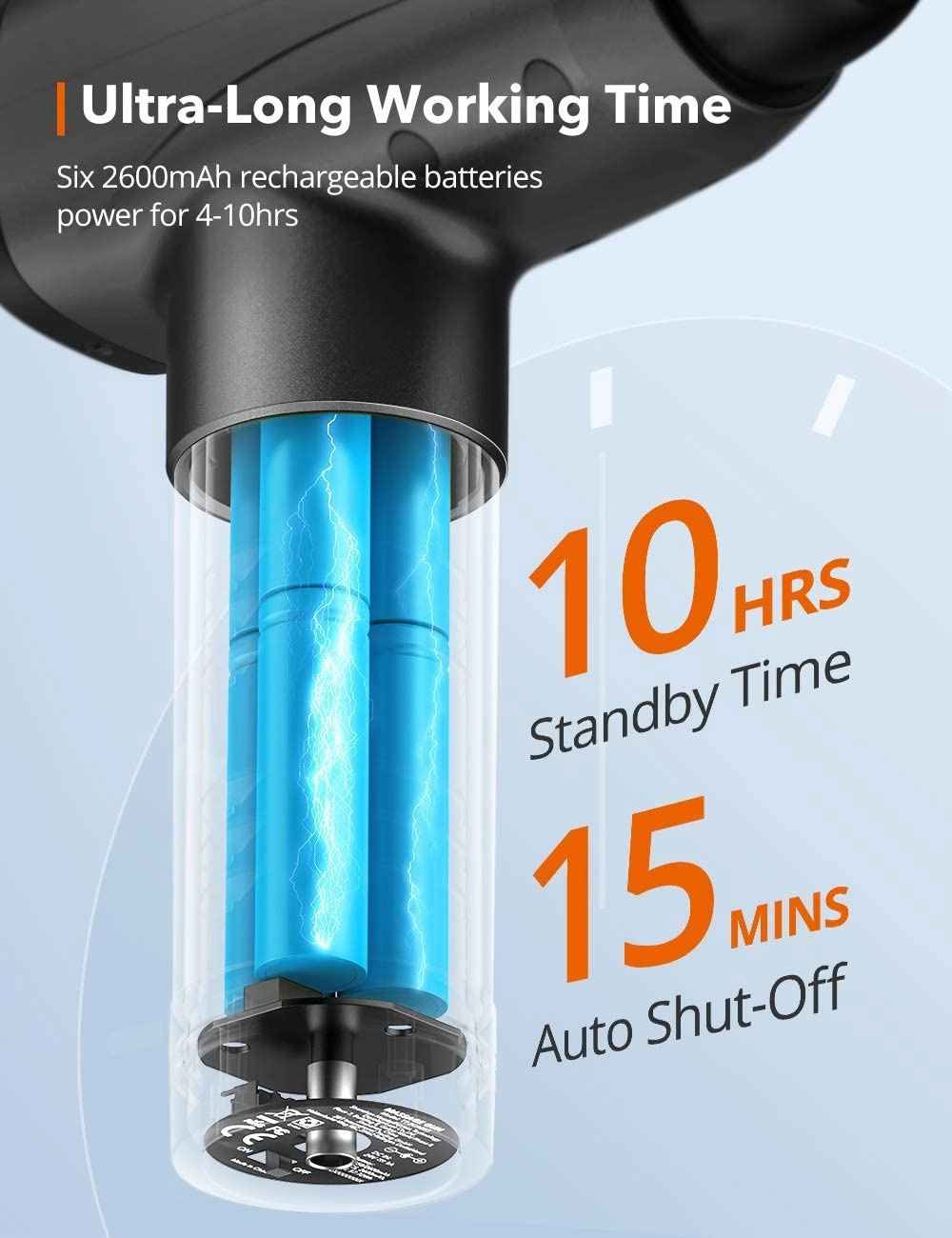 Aparat de masaj Gun Profesional TaoTronics TT PCA003 6 capete interschimbabile 10 trepte de viteza acumulator 1