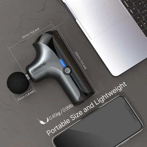 Aparat de masaj Gun Renpho Mini, 5 capete interschimbabile, 5 trepte de viteza, Incarcare USB-C - imagine 2
