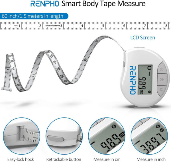 Aparat de masurat inteligent pentru circumferinta corpului Renpho, banda de masurare Bluetooth pentru masurarea dimensiunilor corpului - imagine 6