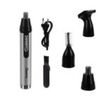 Aparat de tuns Trimmer pentru nas si urechi, cu 3 capete, acumulator, 13cm, gri/negru