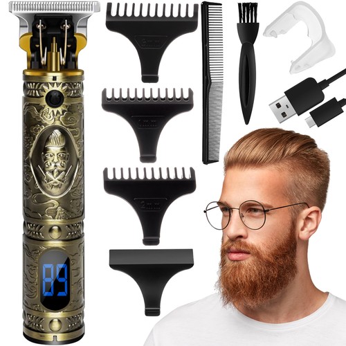 Aparat de tuns si barbierit Trimmer Vintage multifunctional acumulator 3 capete interschimbabile NegruAuriu 10
