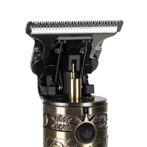 Aparat de tuns si barbierit Trimmer Vintage multifunctional acumulator 3 capete interschimbabile NegruAuriu 12