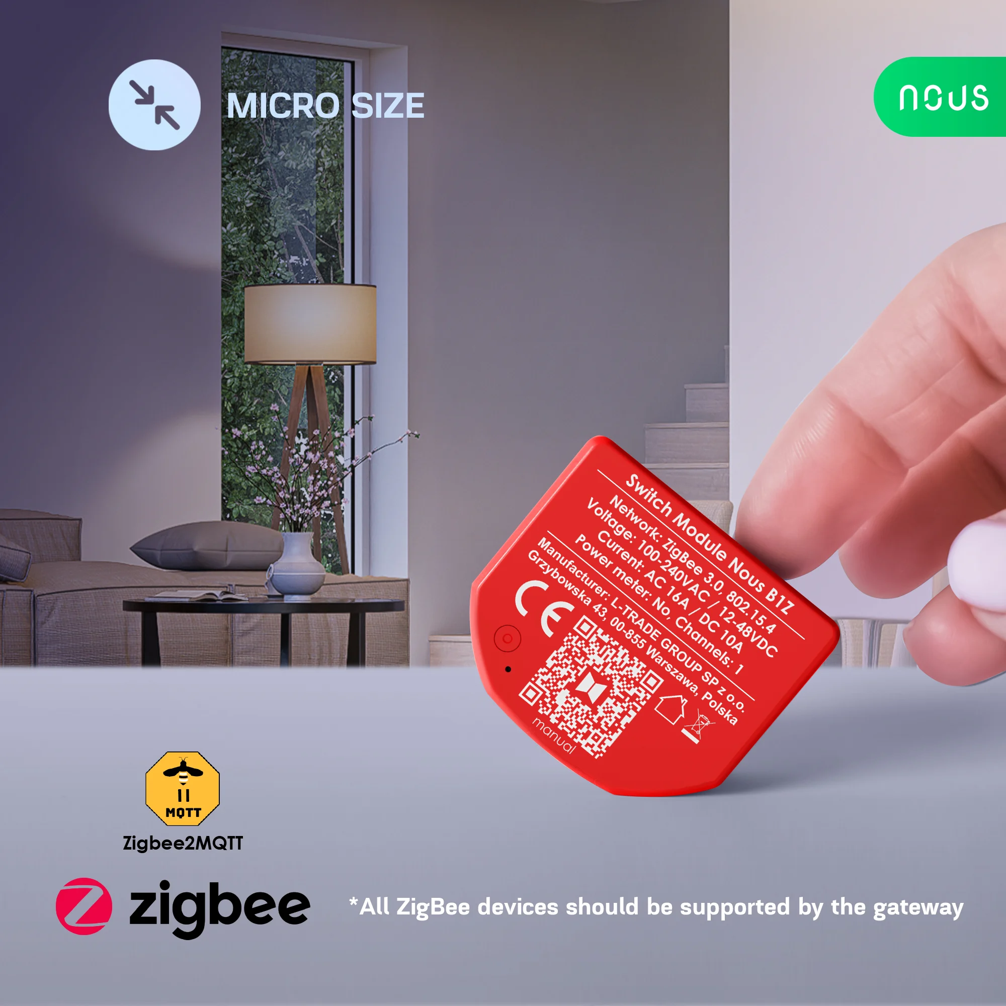 Releu inteligent Nous B1Z, 16A, ZigBee, 1 canal 1 Releu inteligent Nous B1Z, 16A, ZigBee, 1 canal