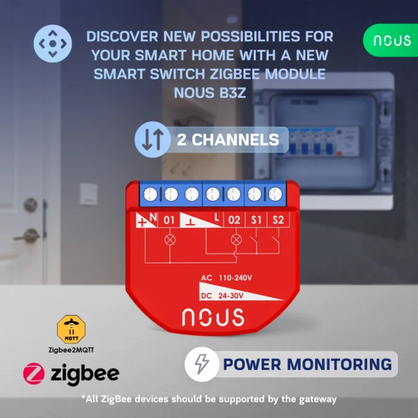 Releu inteligent Nous B3Z, 16A, ZigBee, 2 canal PM, Monitorizare energie - imagine 8
