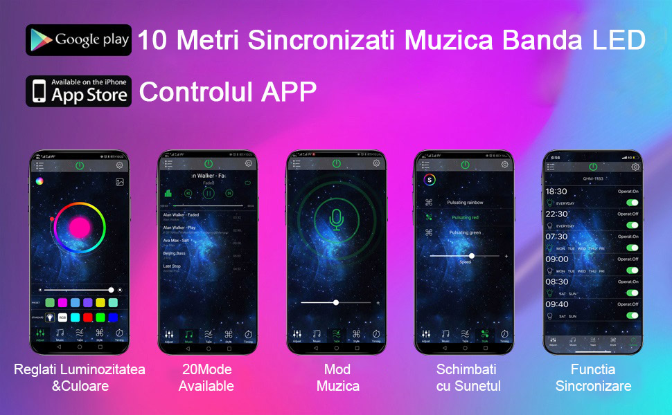 Banda LED Color RGB 10 m Bluetooth Control Ap 3