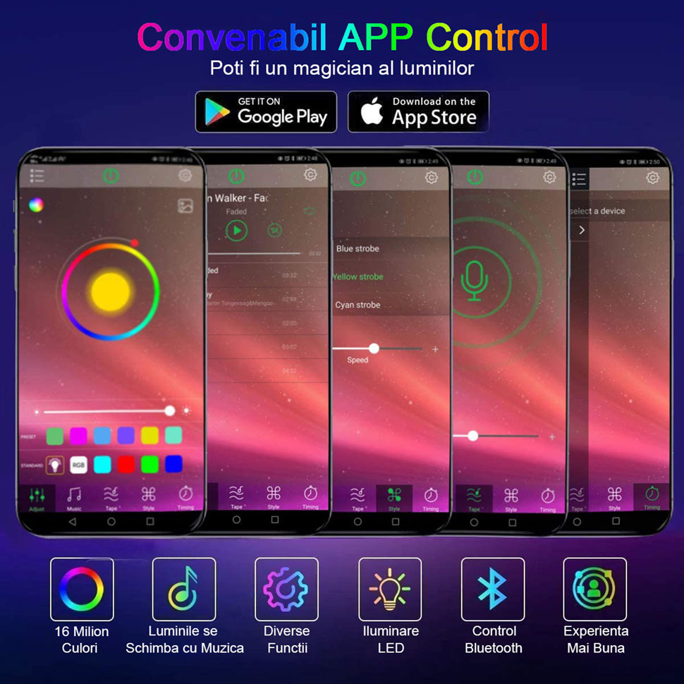 Banda LED Color RGB 10 m Bluetooth Control Ap 4