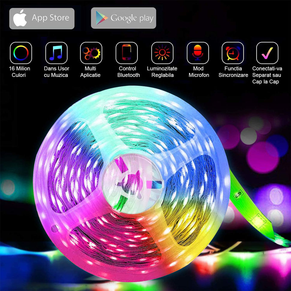 Banda LED Color RGB 10 m Bluetooth Control Ap 5