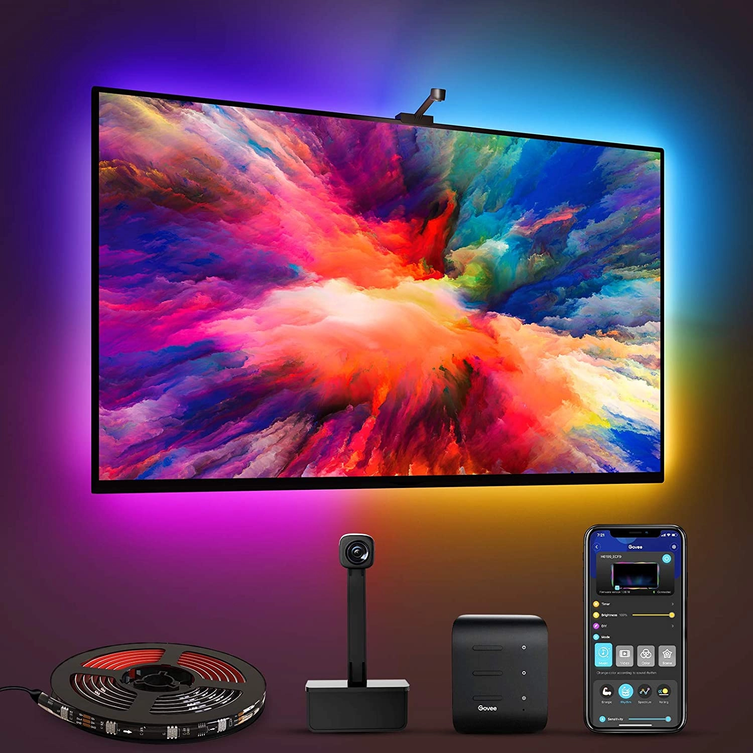 Banda LED Govee DreamView T1 TV Backlight Wi Fi RGBIC Camera ColorSense 1080p HD 75 85 inch 7 1