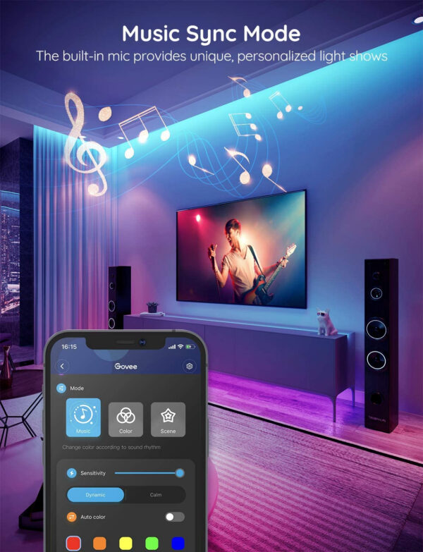 Banda LED Govee H6154 RGB, Sincronizare Muzica, Wifi si Bluetooth 15m, Telecomanda, Alexa , Google Asistant - imagine 10